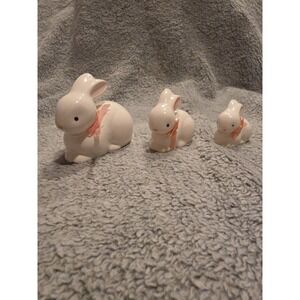 RUSS Easter Bunny Family Porcelain Figurines Made In Korea #1062 Easter Spring